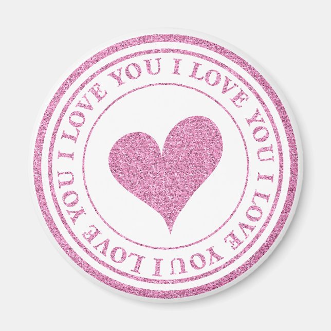 Love You Pink Glitter Magnet (Front)