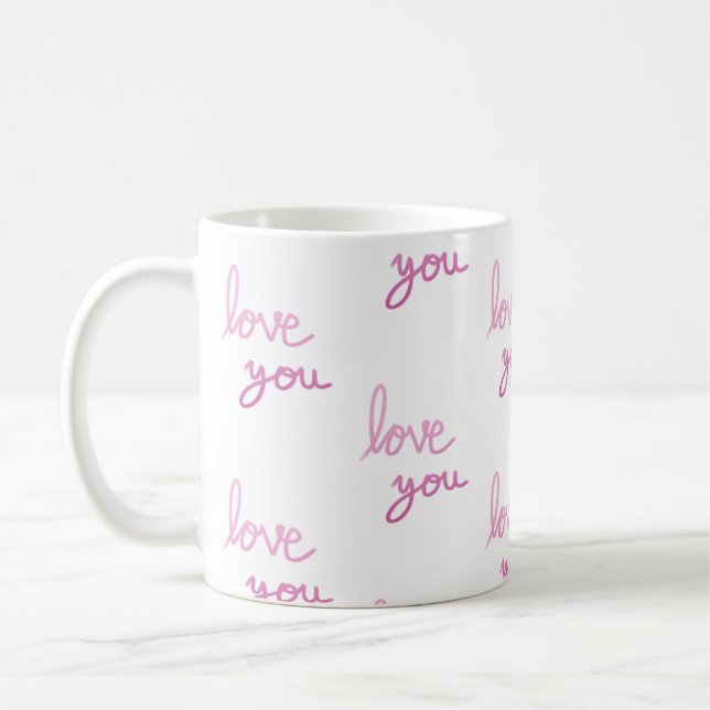 Love you pink handwriting pattern coffee mug (Left)