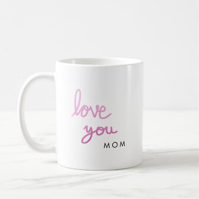 Love you pink handwriting personalised coffee mug (Left)