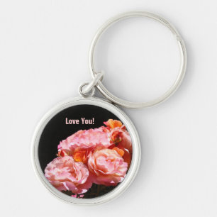 Love You! Pink Rose Flowers kechain Roses Key Ring