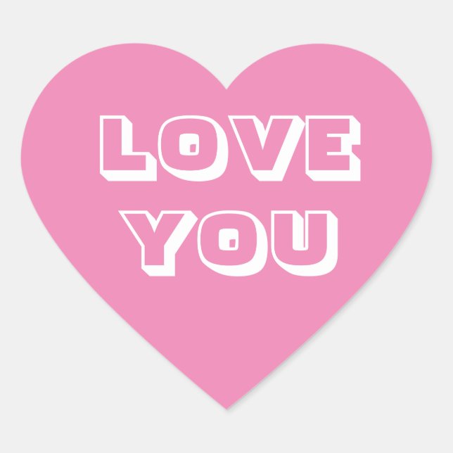 Love You, pink white modern bold Heart Sticker (Front)