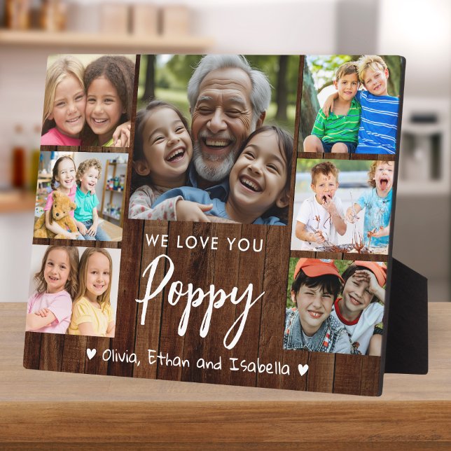 Love You Poppy 7 Photo Rustic Wood Keepsake Plaque (Creator Uploaded)
