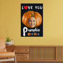 LOVE YOU Pumpkin Custom Photo - black Poster