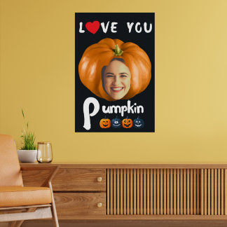 LOVE YOU Pumpkin Custom Photo - black Poster