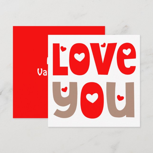 Love You Quote Happy Valentines Day Red White Card (Front/Back)