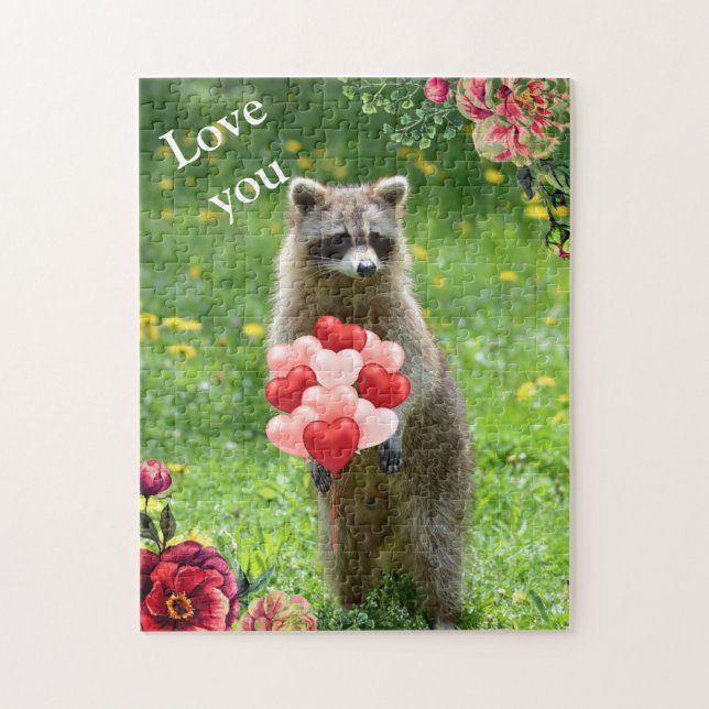 Love You  Racoon Animal Valentine's Day Holiday Jigsaw Puzzle (Vertical)
