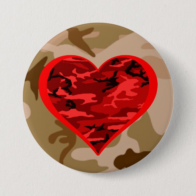 Love You Red Camo Heart Military Valentine Button (Front)