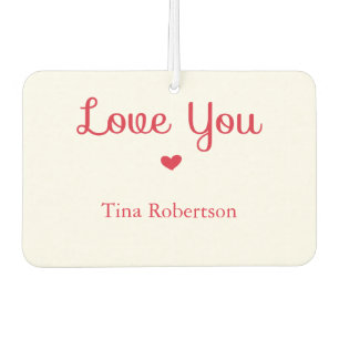 Love you red heart personalised white car air freshener