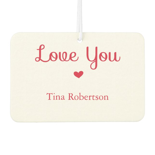 Love you red heart personalised white car air freshener (Front)