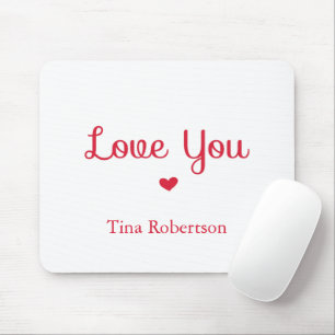 Love you red heart personalised white mouse mat