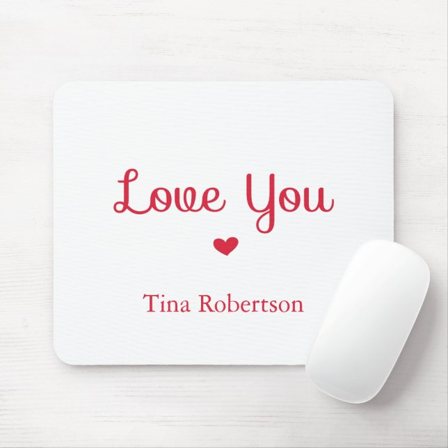 Love you red heart personalised white mouse mat (With Mouse)