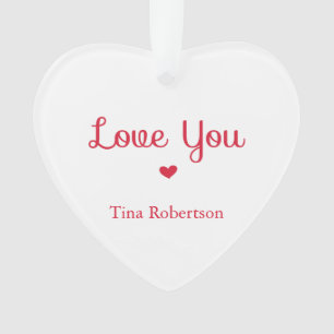Love you red heart personalised white ornament