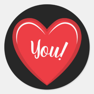 Love You Red Heart Sticker on Solid Black