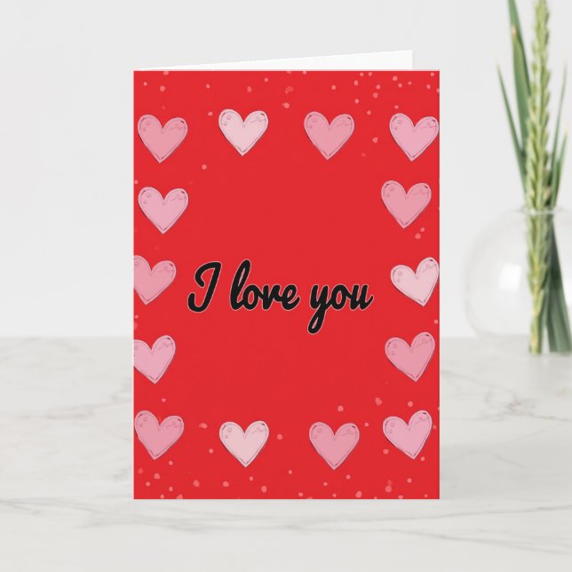 Love You Red Hearts Pattern Card (Front)