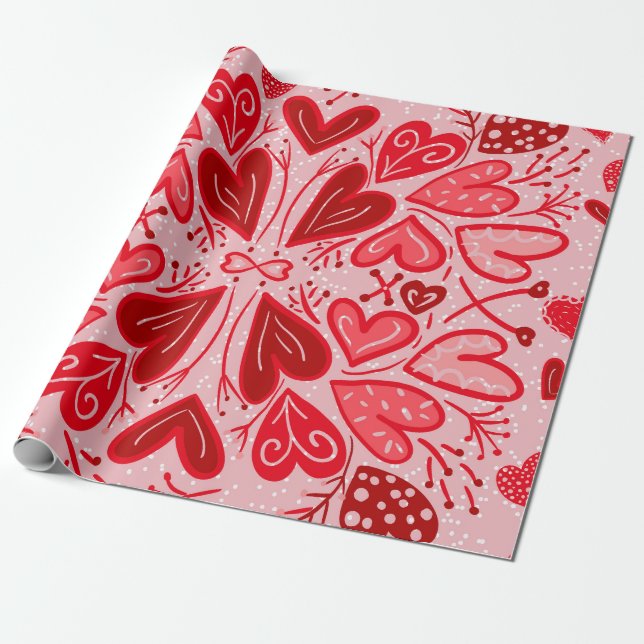 Love You Red Hearts Valentine Gift Wrapping Paper (Unrolled)
