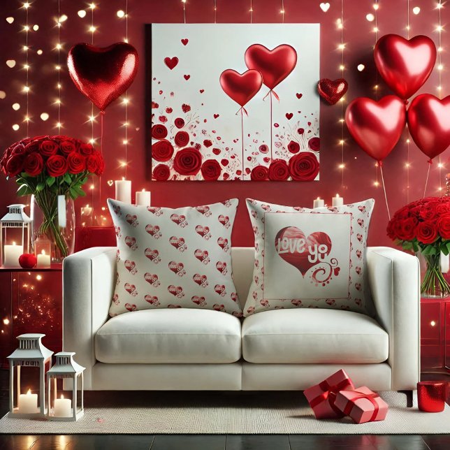 Love You Red marble Heart Valentine Throw Pillow (Creator Uploaded)