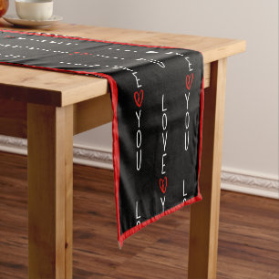 Love You Red White Black Hearts Short Table Runner