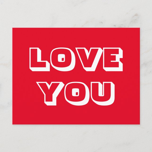 Love You red white bold typography modern Postcard (Front)