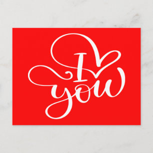 Love You Red White Heart Wedding Engagement Postcard