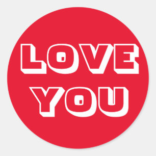 Love You, red white modern bold Classic Round Sticker