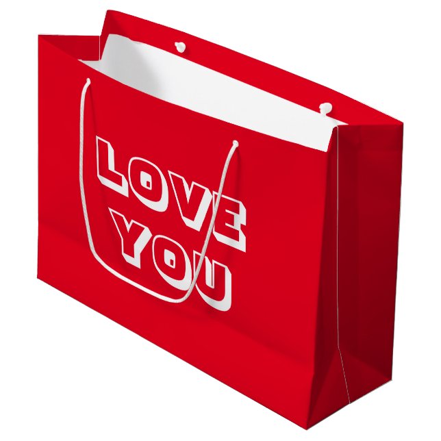 Love You red white modern bold Heart Sticker Large Gift Bag (Front Angled)