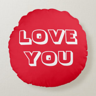 Love You, red white modern bold Round Cushion