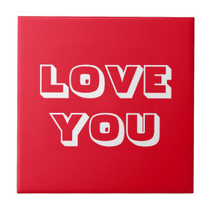 Love You, red white modern bold Tile