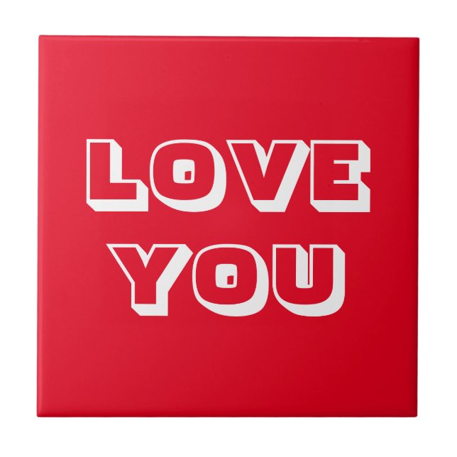 Love You, red white modern bold Tile (Front)