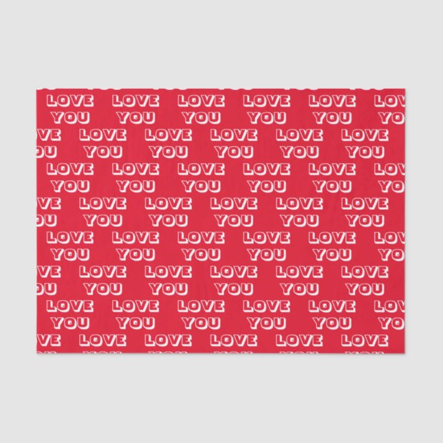 Love You, red white modern bold Tissue Paper (Front)