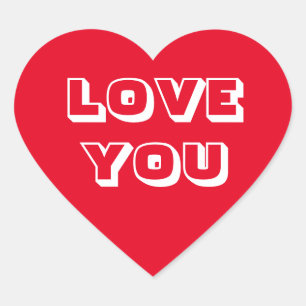 Love You red white modern bold typography cute Heart Sticker