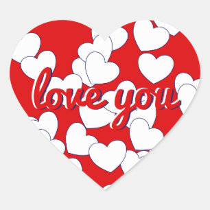 'love you' - Red With Cute White Love Hearts Class Heart Sticker