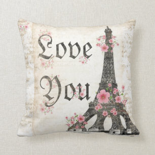 Love You Romantic Paris Tea pink cherry blossoms Cushion
