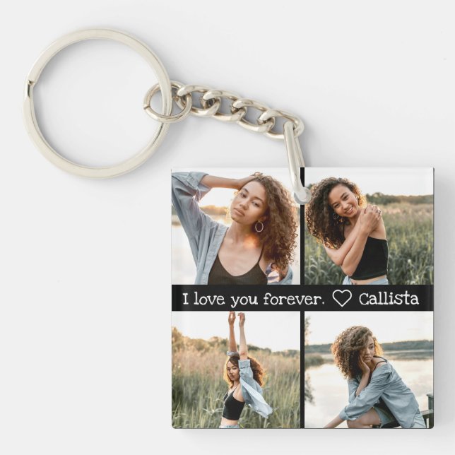 Love You Romantic Sweet Photo Collage Key Ring (Front)