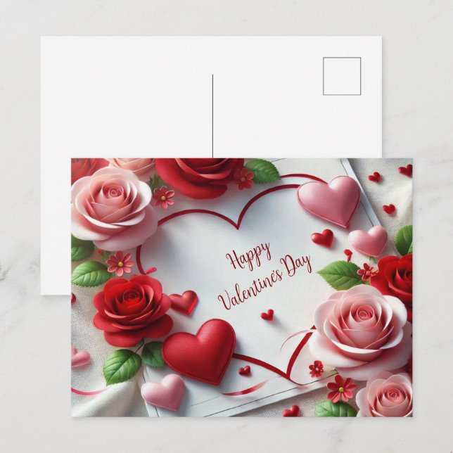 Love You Roses and Hearts Valentines Day  Holiday Postcard (Front/Back)