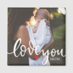 Love You Script Photo Magnet<br><div class="desc">Pretty white "love you" script in white,  with red watercolor heart detail accent,  personalised photo magnet.</div>