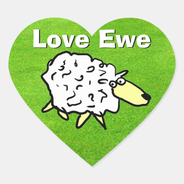 Love You - Sheep on Grass Design Cartoon Heart Sticker (Front)