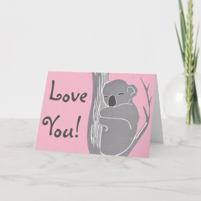 Love You! Sleeping Koala Pink Greeting Card (Front)