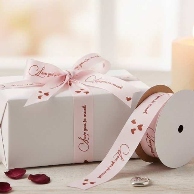 Love You So Much Pink Heart Satin Ribbon Soft  (Creator Uploaded)