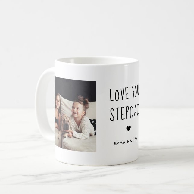 Love You Stepdad | Two Photo Handwritten Text Coffee Mug (Front Left)