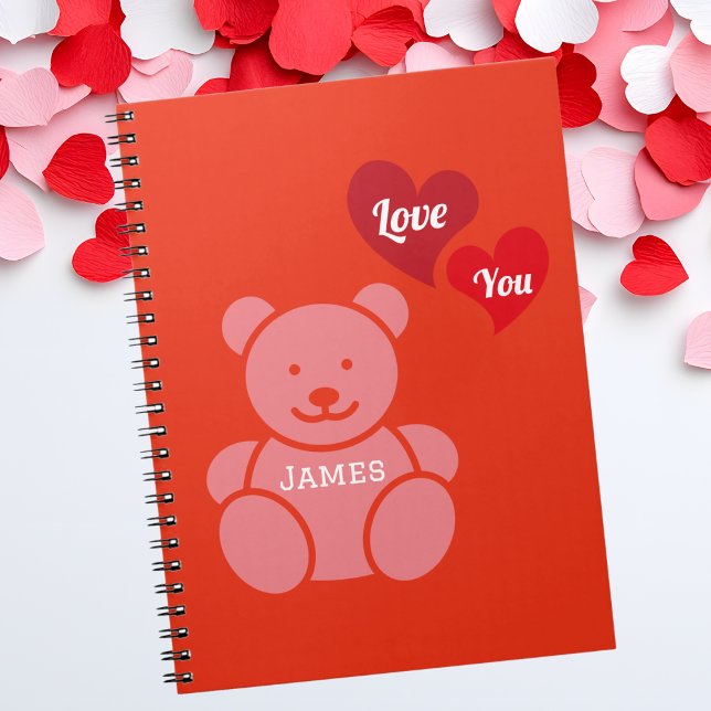 Love You Teddy Bear and Hearts, Personalised Notebook (Creator Uploaded)
