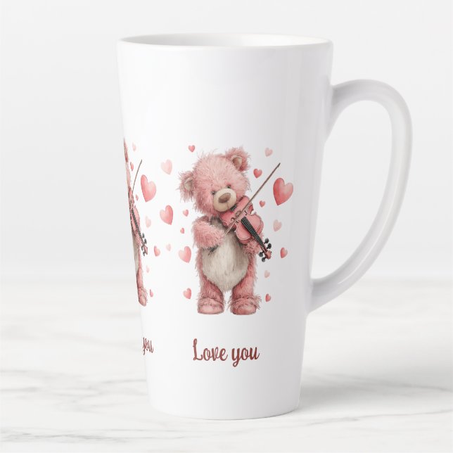 Love You Teddy with Violin Latte Mug (Right)