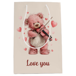 Love You Teddy with Violin Medium Gift Bag