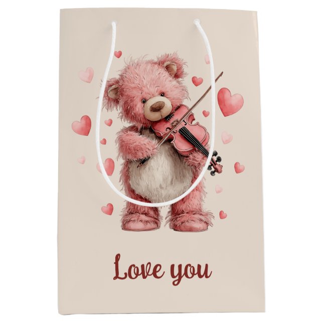 Love You Teddy with Violin Medium Gift Bag (Front)