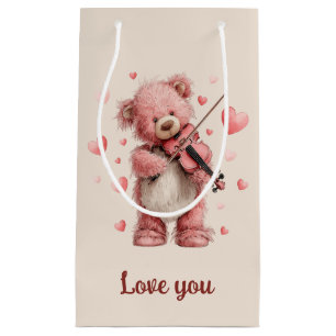 Love You Teddy with Violin Small Gift Bag
