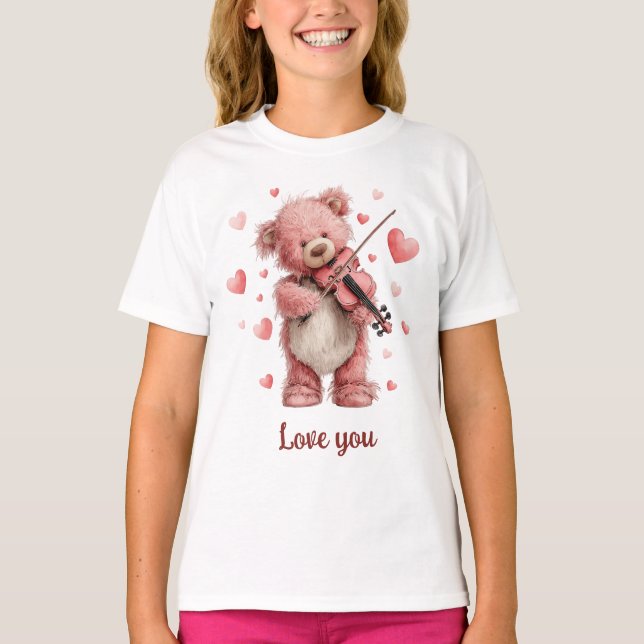 Love You Teddy with Violin T-Shirt (Front)