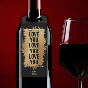 LOVE YOU Text Gold Foil on Black Bottle Tag