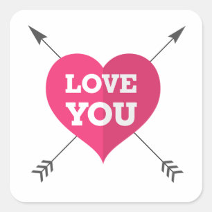 Love you text on pink heart square sticker