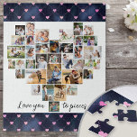 Love you to Pieces Heart Shaped 36 Photo Collage J Jigsaw Puzzle<br><div class="desc">Create your own heart shaped Photo Collage with 36 of your favourite family pictures, wedding photos etc. The design is lettered with cute caption, "love you to pieces" in handwritten script. The collage comprises a variety of landscape, portrait and square instagram formats to give you plenty of options when placing...</div>