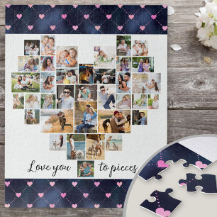 Love you to Pieces Heart Shaped 36 Photo Collage J Jigsaw Puzzle