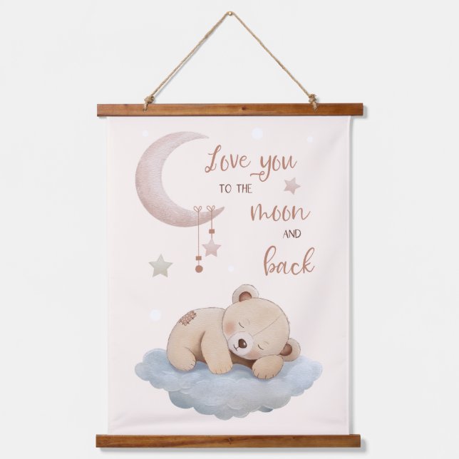 Love You to the Moon and Back - Adorable Bear Wall Hanging Tapestry (Front)